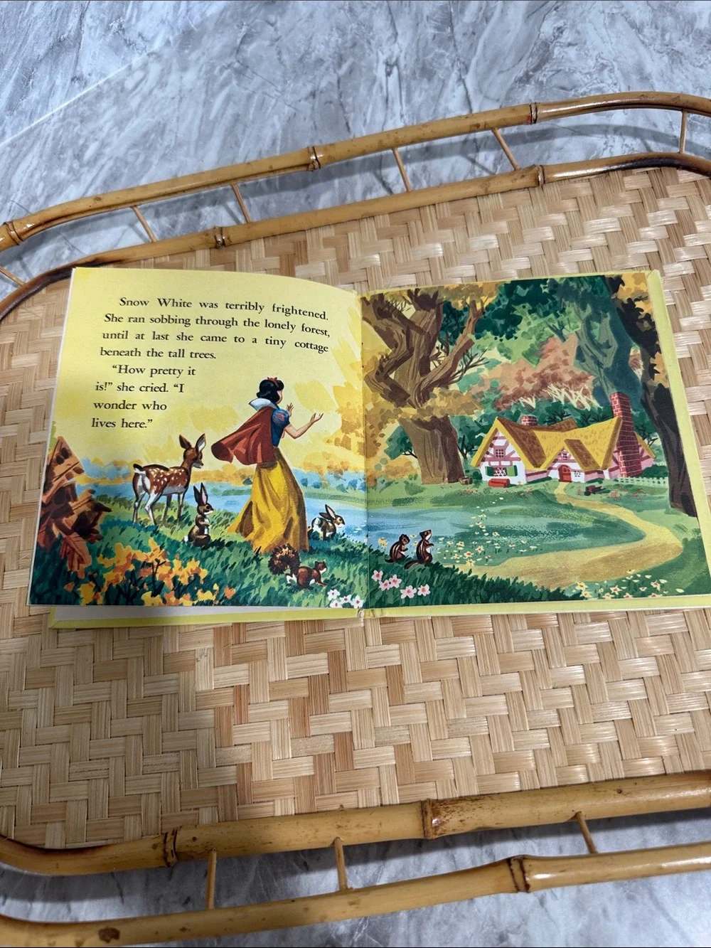 Vintage Walt Disney Snow White and the Seven Dwarfs Kids Story Book - Yellow